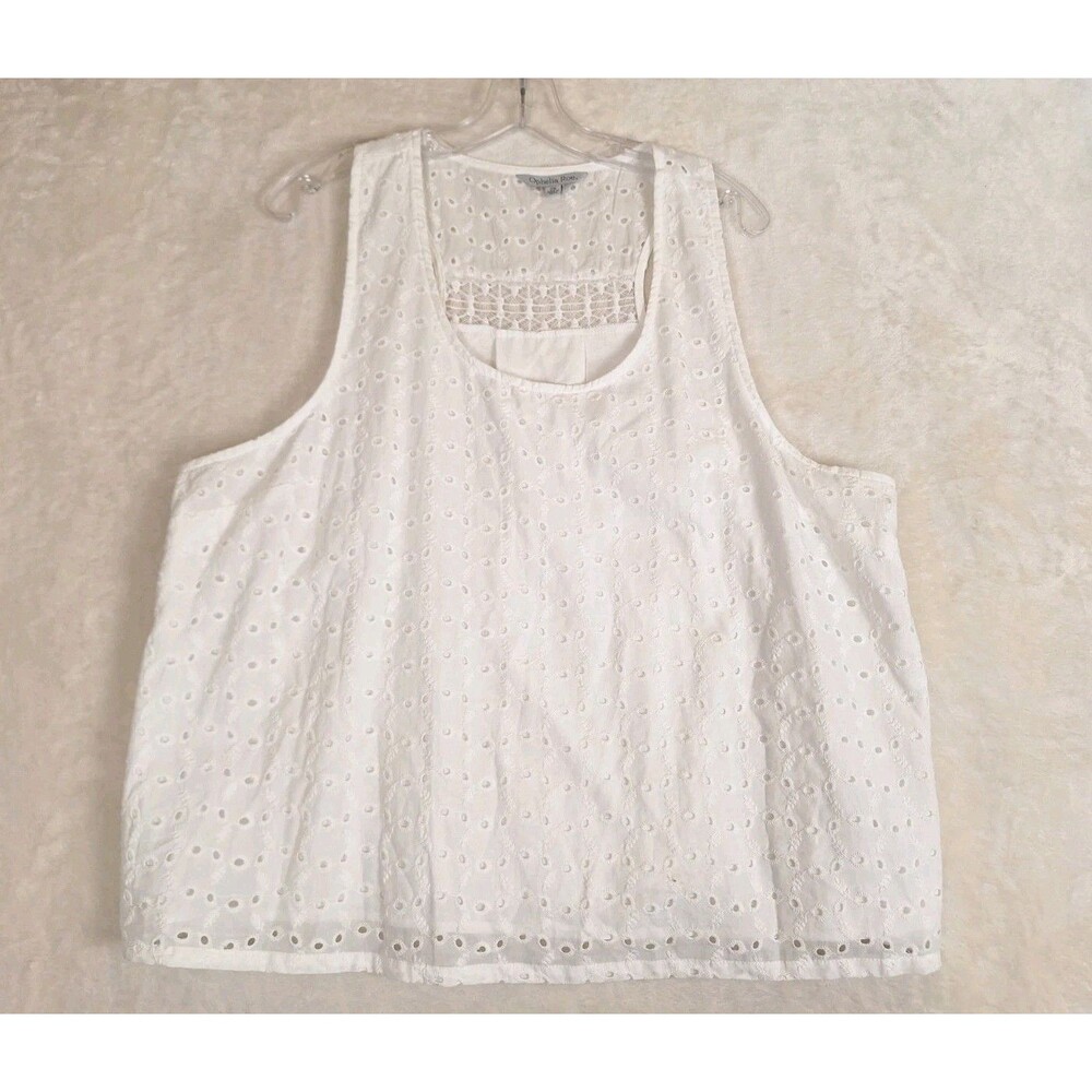 Romantic White Eyelet Tank Top Women's 2X Ophelia Roe Cotton Lined Lightweight